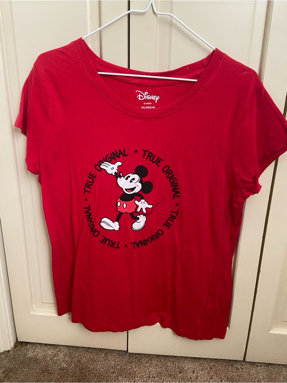 Disney Red Crewneck Graphic T-Shirt with Black and White Print
